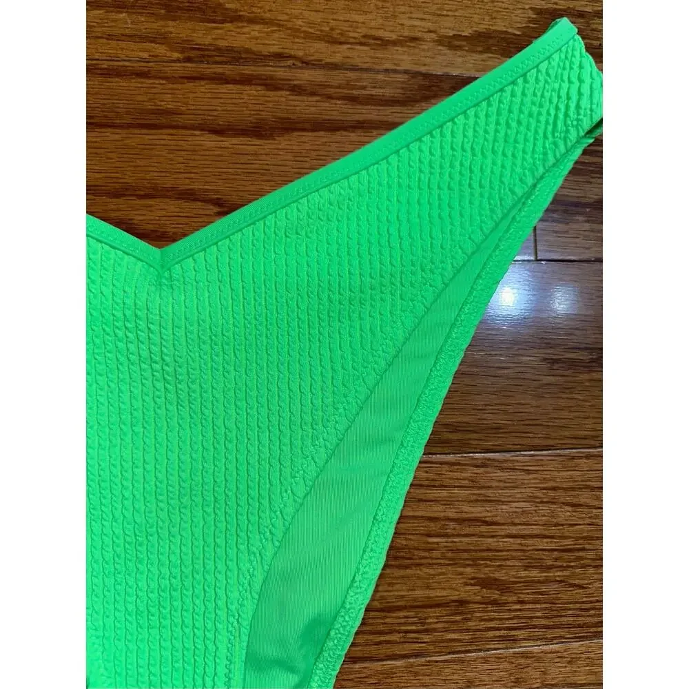 Aerie Lime Green Crinkle Voop Low Rise Cheeky UPF 50+ Bikini Bottom Size M
